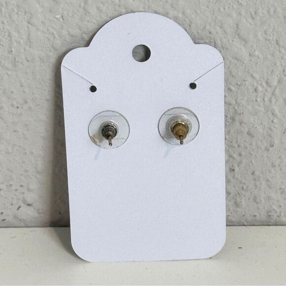 Gold Tone Filagree Backed Square Dusty Pink Rhinestone Earrings - Picture 3 of 4